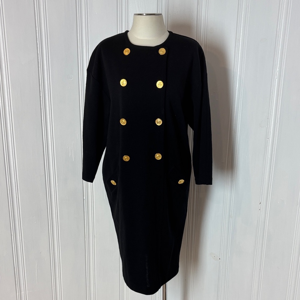 Adrienne Vittadini Black Long Sleeve Knit Dress with Gold Buttons - Picture 2 of 7